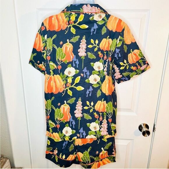 THEIR NIBS Fall Thanksgiving Pumpkin Patch Dreams Pajama Short Set Navy M NWT - Picture 8 of 12